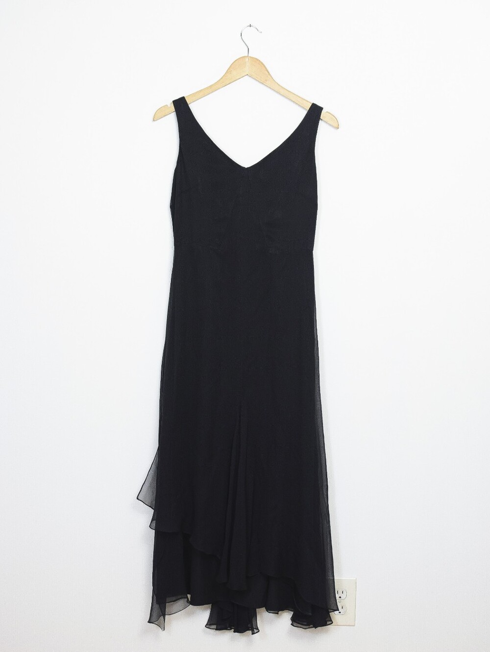 Vintage 90s Black Silk Asymmetrical Dress Chiffon 100% Silk Size 6 Evening Y2K